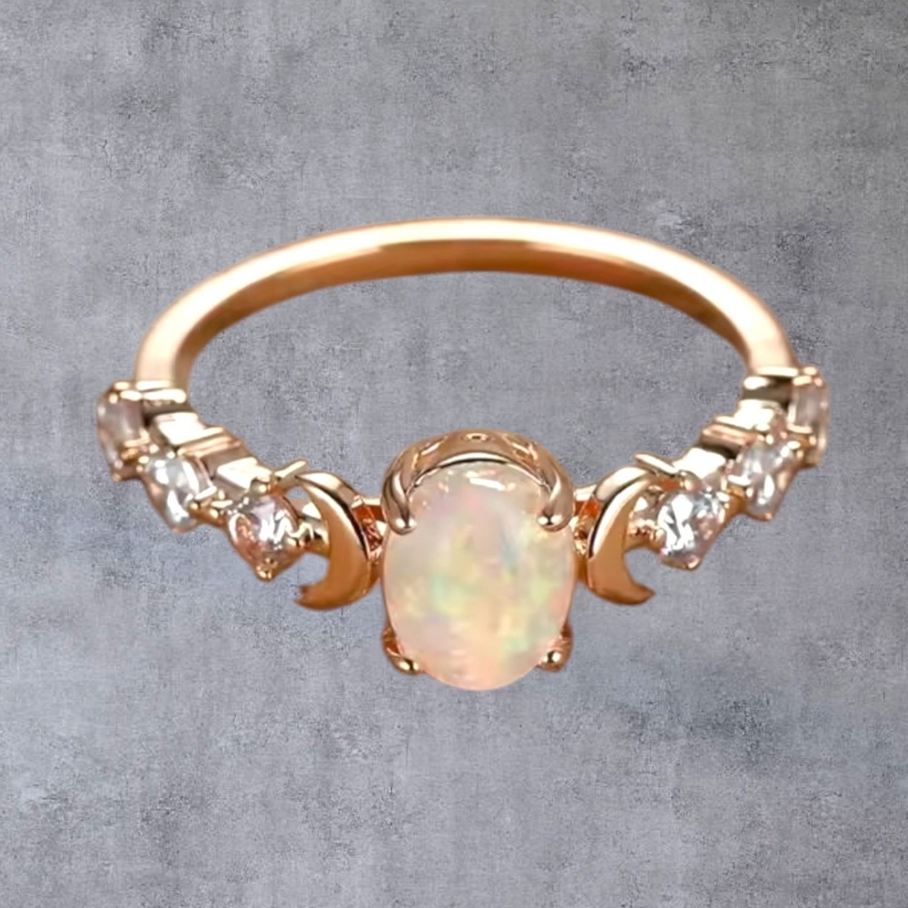 Rose gold plated faux Oval Opal ring size 7